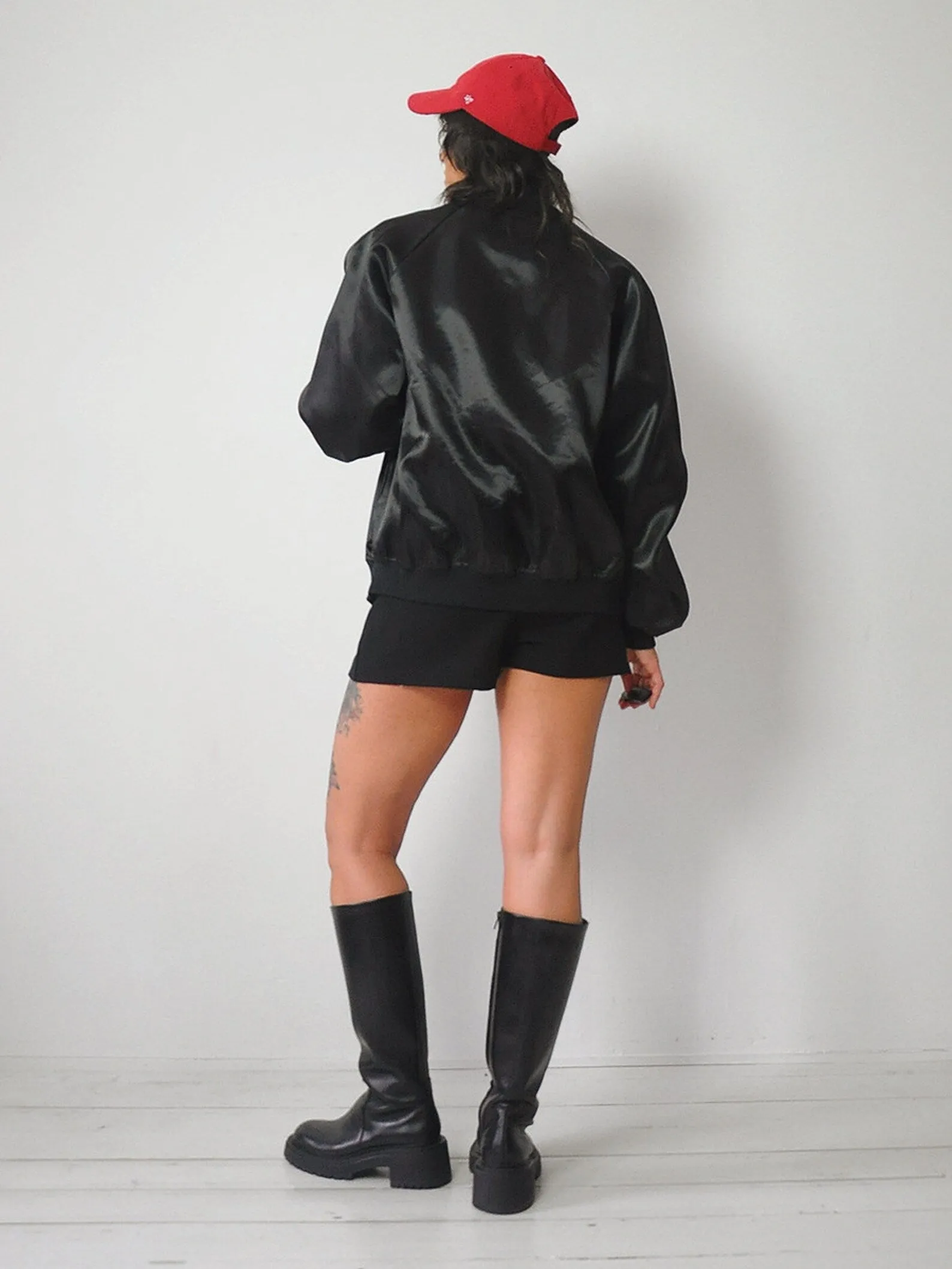 1980's Black Satin Bomber Jacket