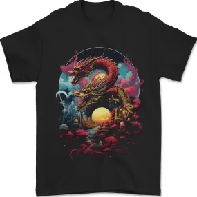 2 Sunset Fantasy Dragons Mens T-Shirt 100% Cotton