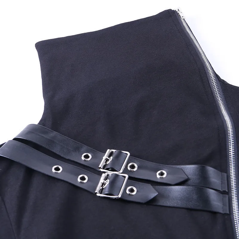 2022 chic street hipster mechanical punk pullover double zipper high collar top