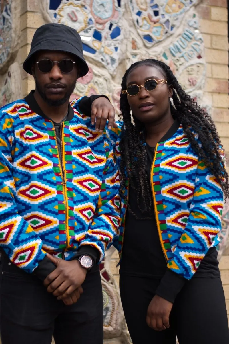 African Jacket in Blue Kente Print- Festival Clothing