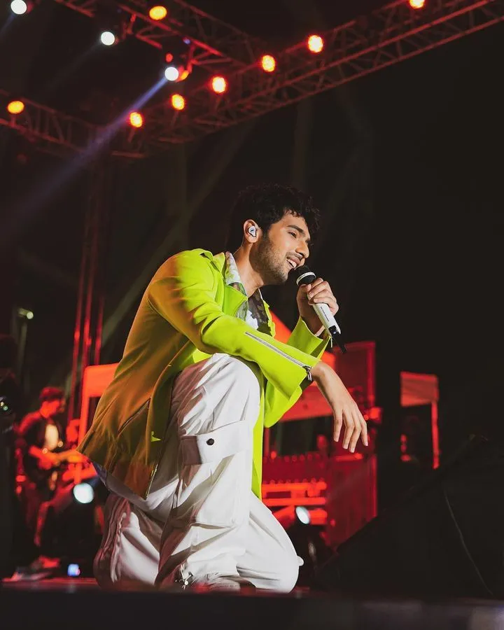 Armaan Mailk in Nirmooha's Lime Green Jacket with Belt from Magical Wilderness Collection