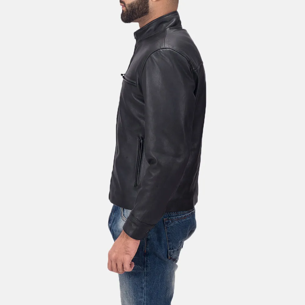 Austere Matte Black Leather Biker Jacket