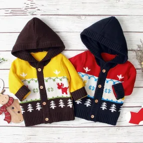 Baby Boy Christmas Tree Reindeer Crochet Hooded Cardigan