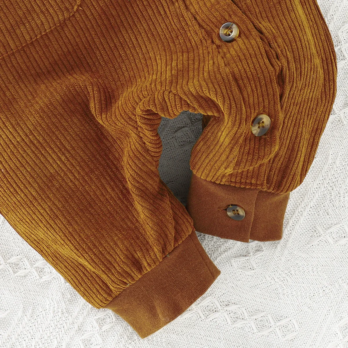 Baby Boy Fleece Lapel Collar Solid Corduroy Long-sleeve Jumpsuit