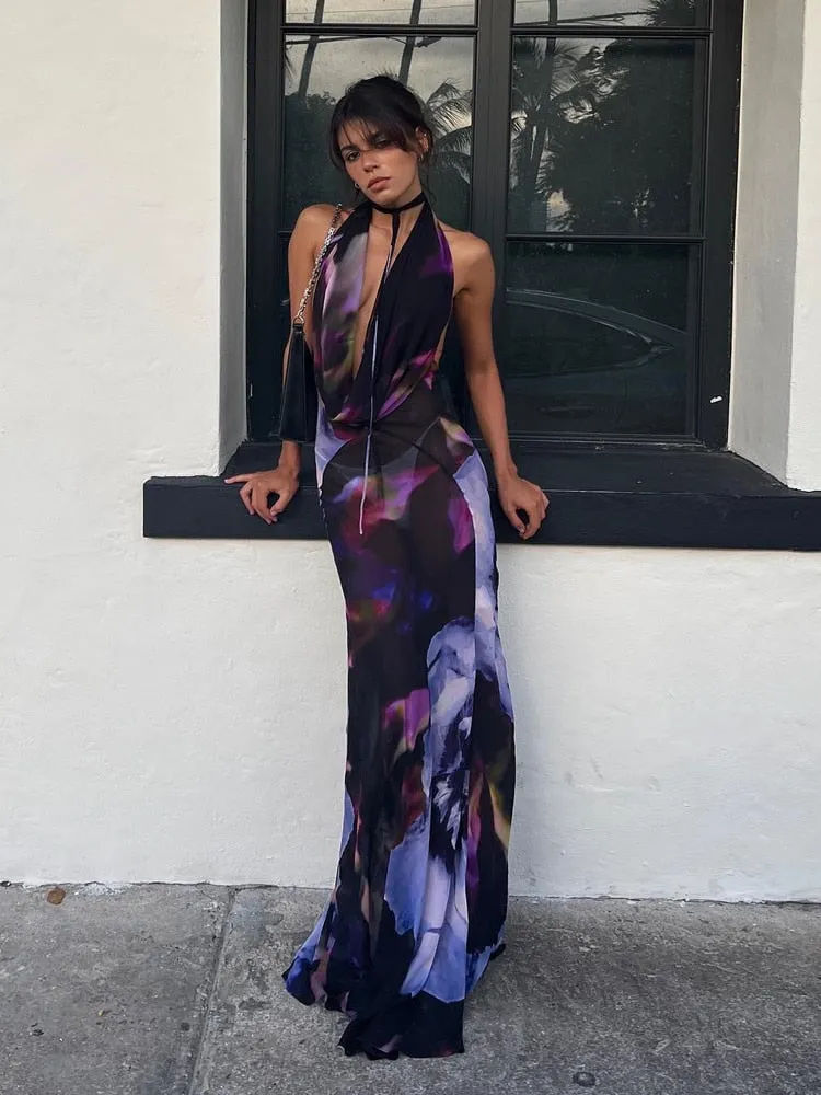 Backless Maxi Dress Sexy Purple