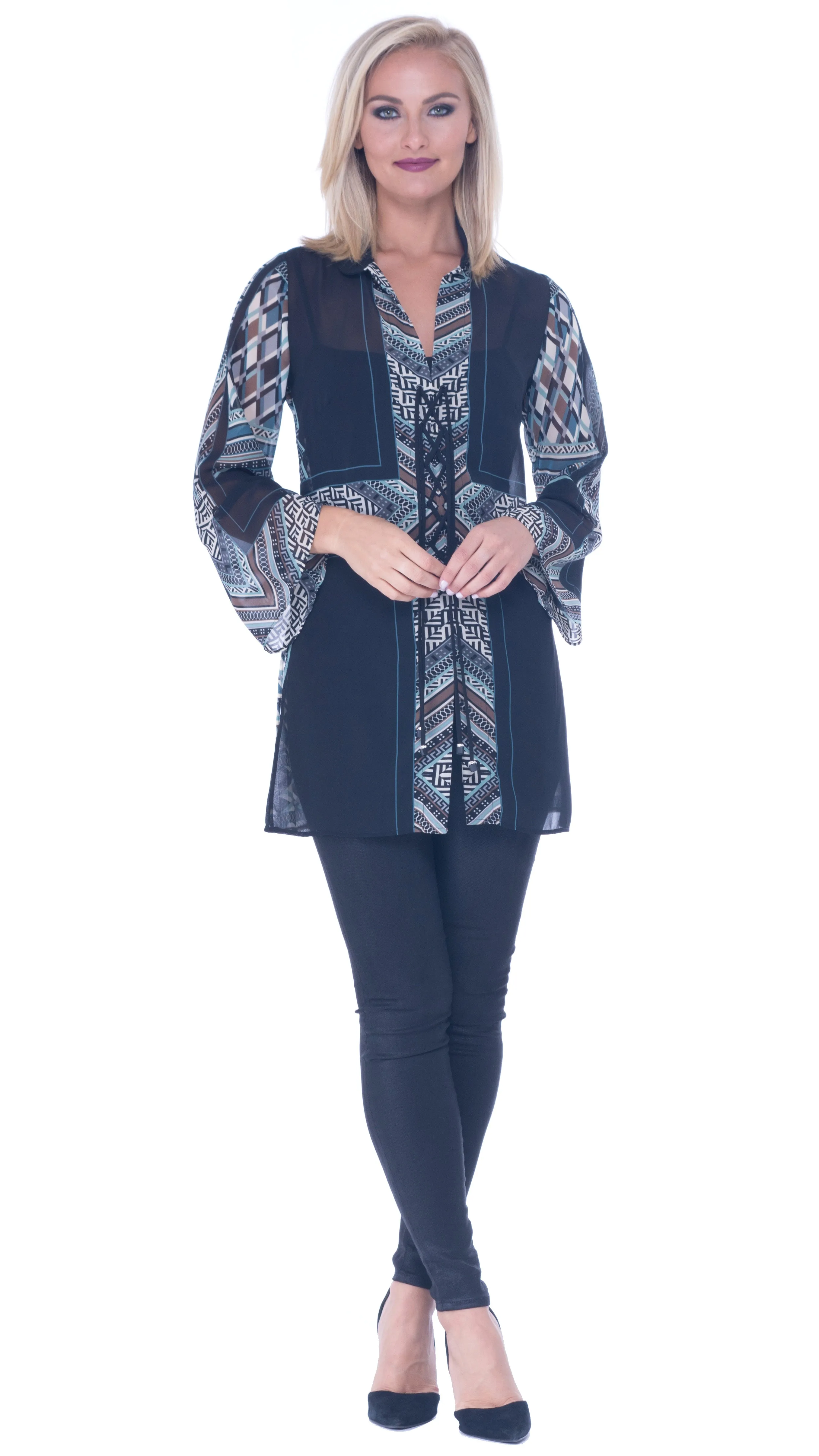 Beatrice Lace Up Bell Sleeve Tunic