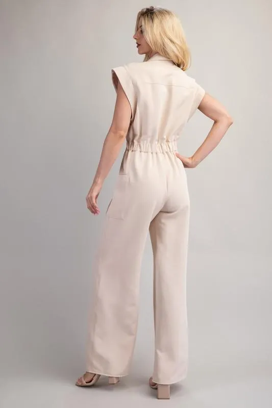 Beige Collard Jumpsuit