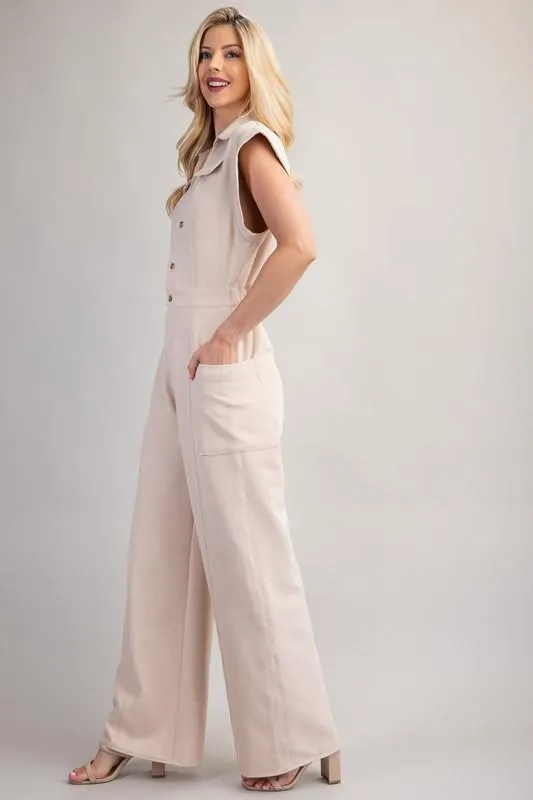 Beige Collard Jumpsuit