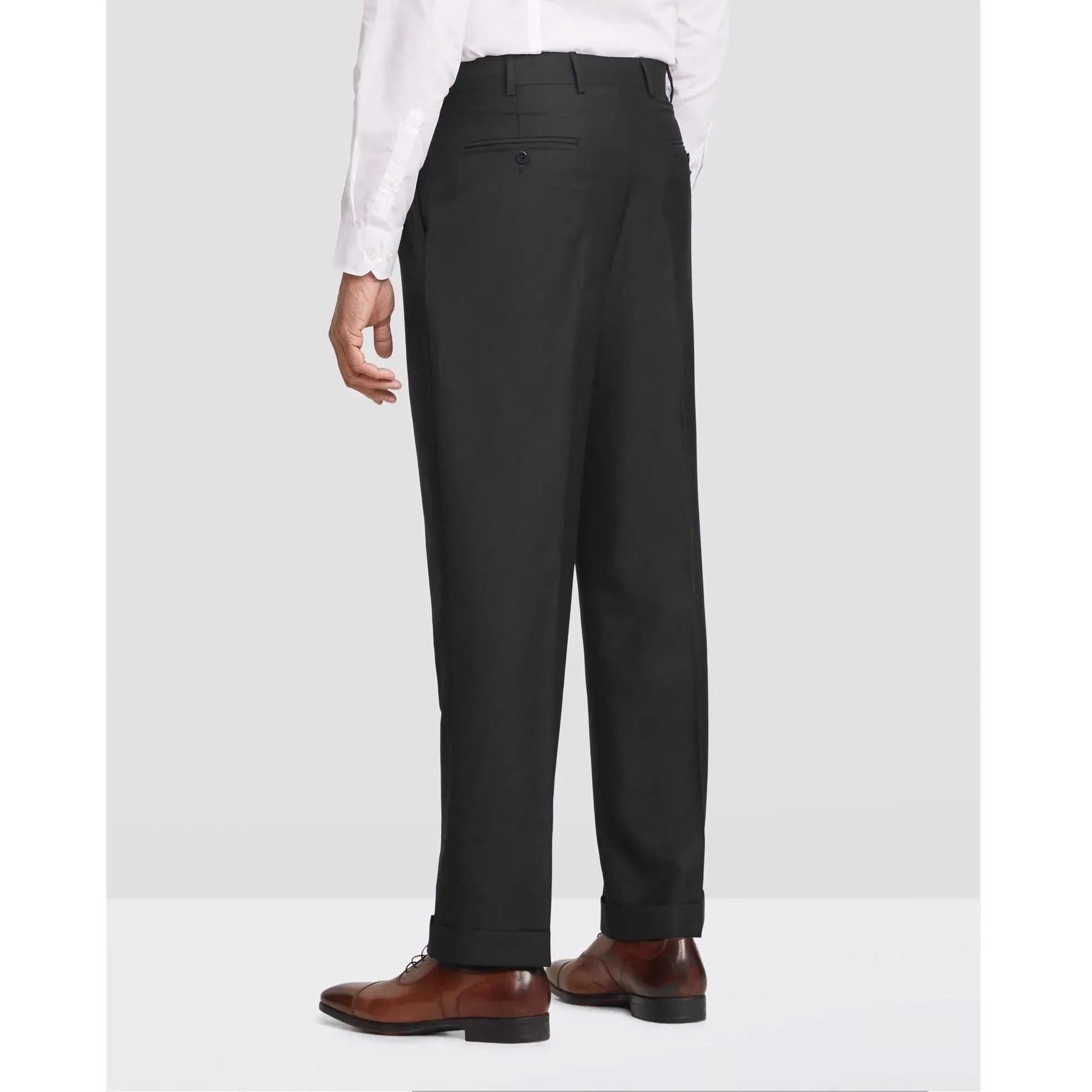 Bennett Double Pleated Super 120s Wool Serge Trouser in Black (Full Fit) by Zanella