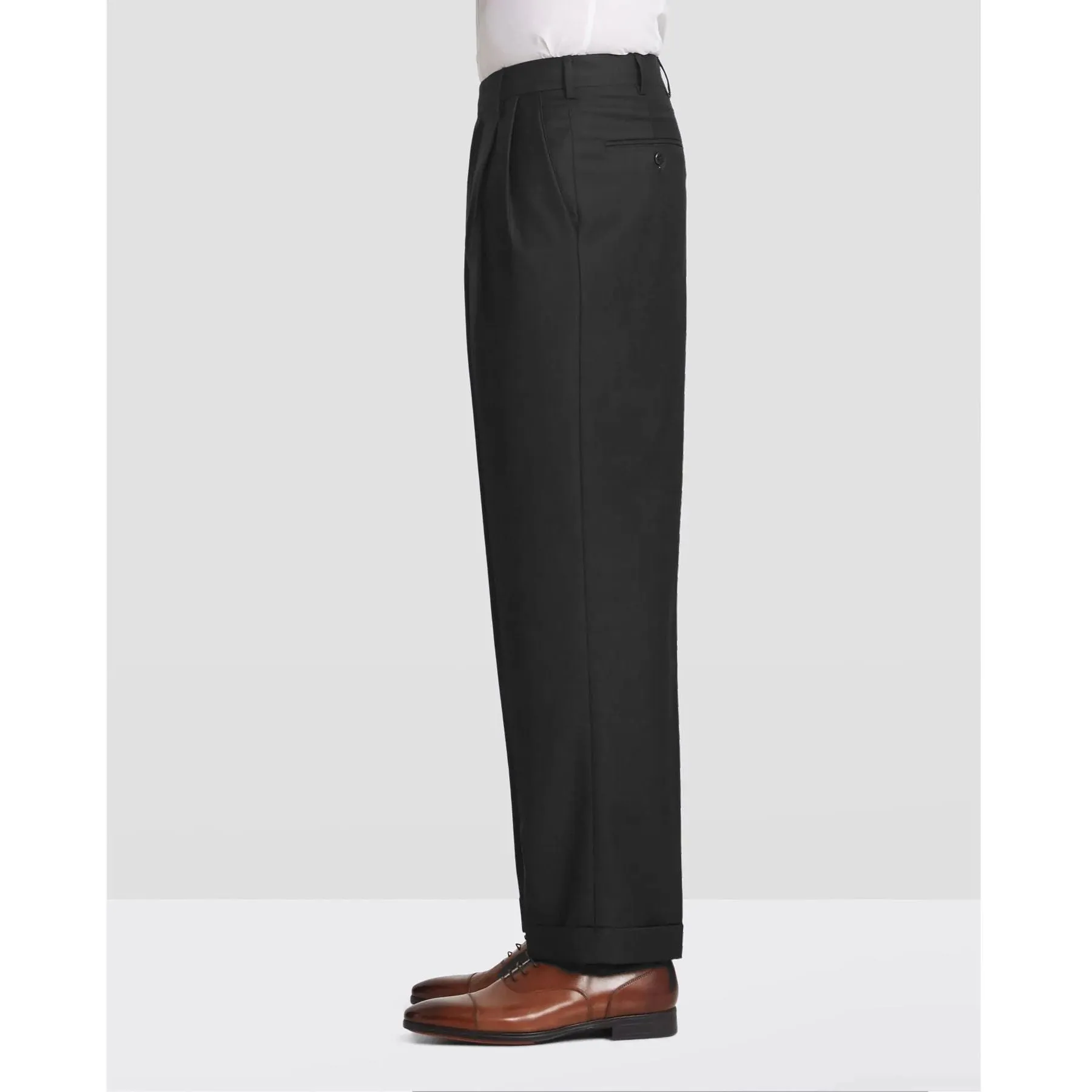 Bennett Double Pleated Super 120s Wool Serge Trouser in Black (Full Fit) by Zanella