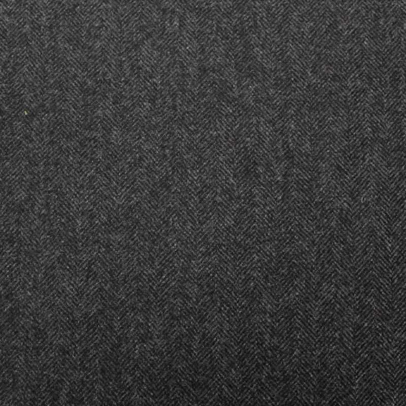 Black Dressmaking Wool Herringbone - Charcoal