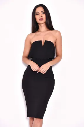 Black Notch Front Bodycon Dress