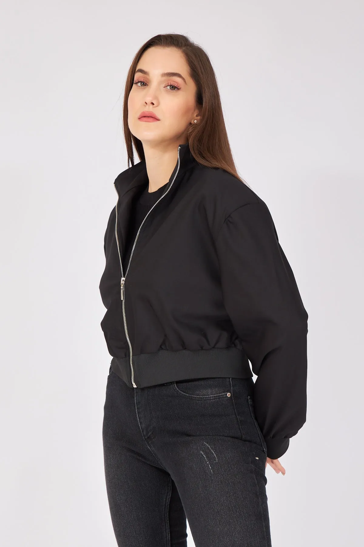 Black Padding Detail Bomber Jacket