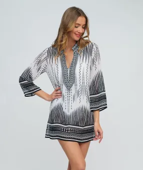 Black/White Embellished Chiffon Tunic Cover-up