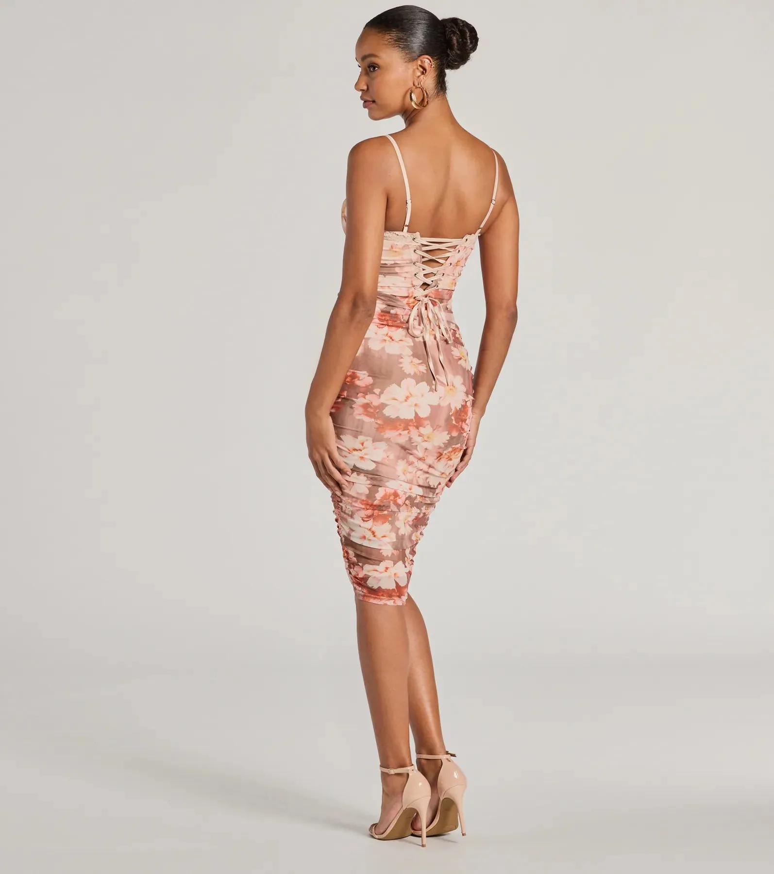 Blooming Romance Floral Mesh Bodycon Midi Dress