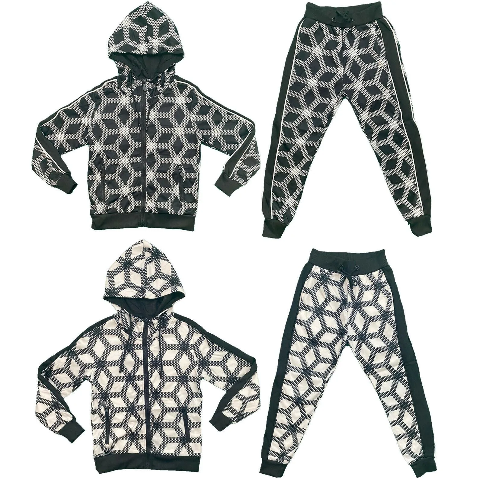 Boys Kids Tracksuit Jacket Joggers Set Jogging Bottoms Printed Sports Outfit Gym