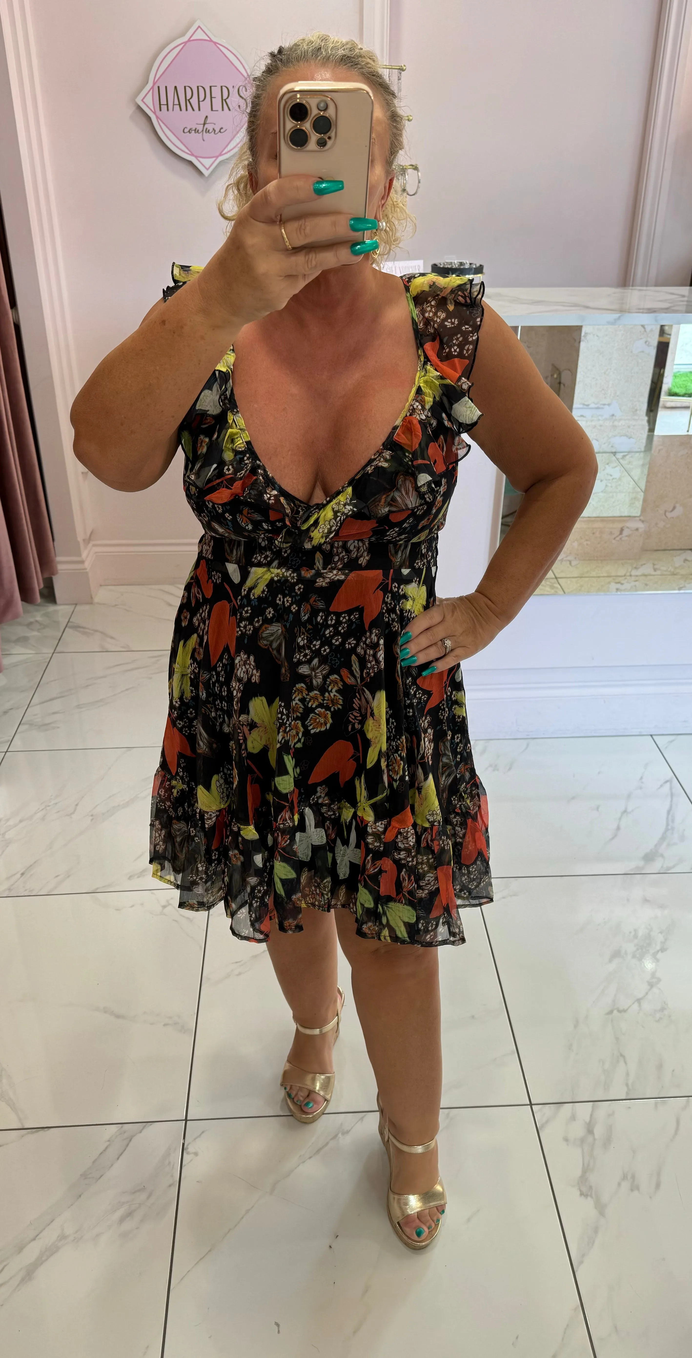 Brielle Black Flower Print Dress