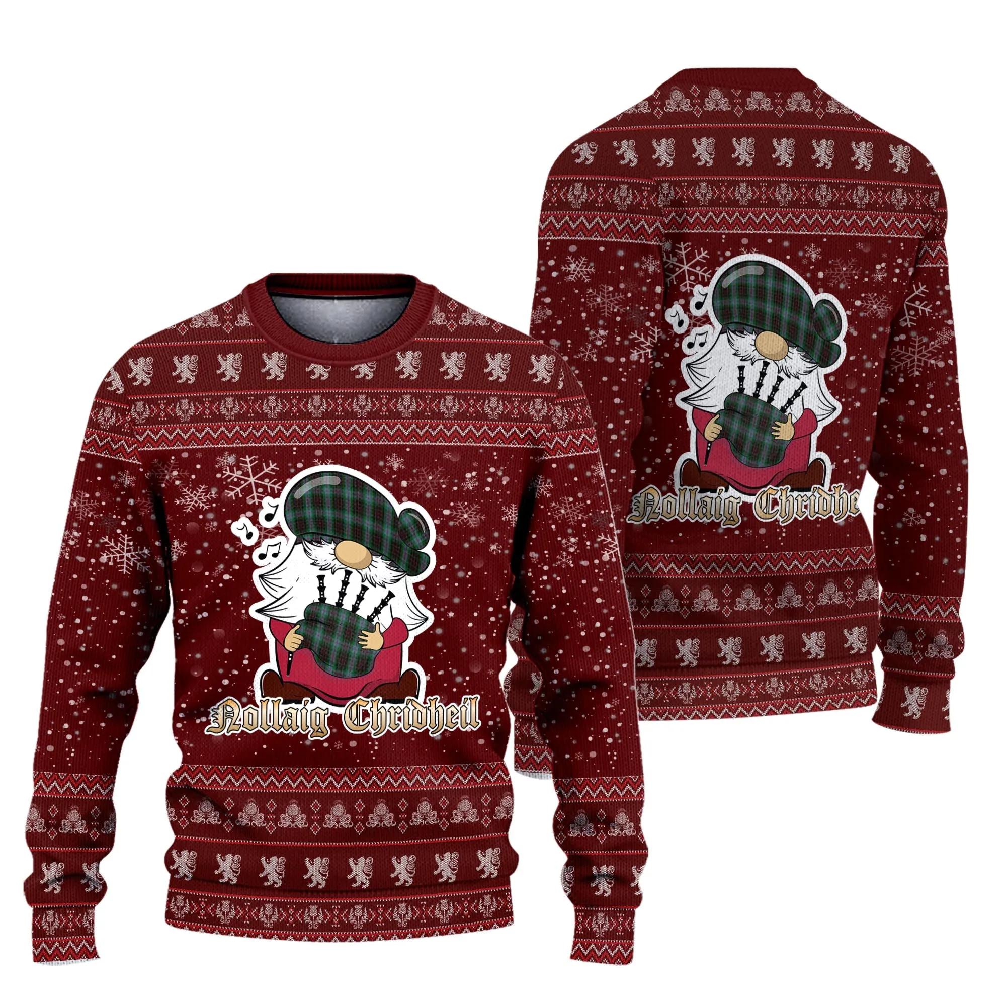 Brodie Hunting Clan Christmas Family Ugly Sweater with Funny Gnome Playing Bagpipes