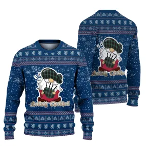 Brodie Hunting Clan Christmas Family Ugly Sweater with Funny Gnome Playing Bagpipes