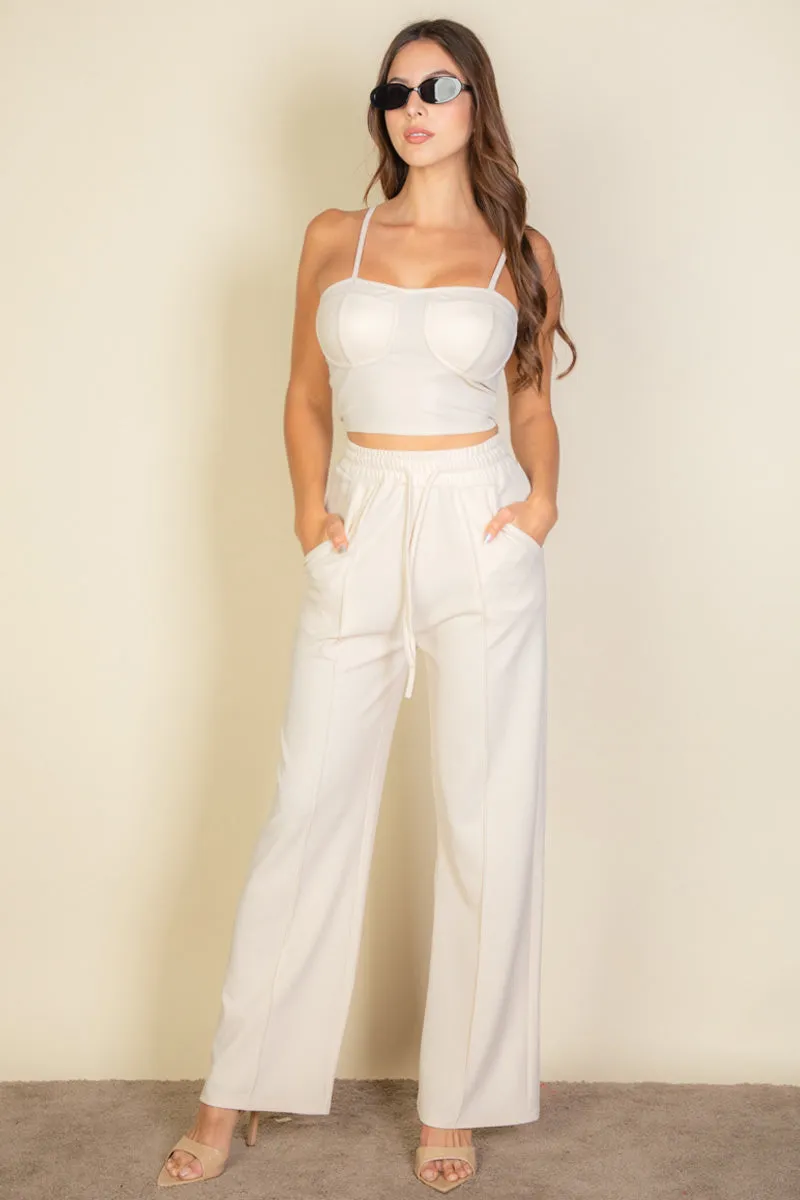 Bustier Crop Cami Top & Slant Pocket Straight Pants