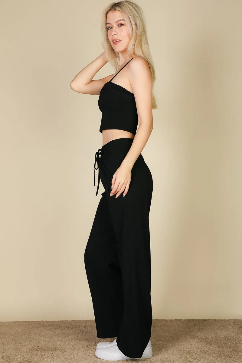 Bustier Crop Cami Top & Slant Pocket Straight Pants