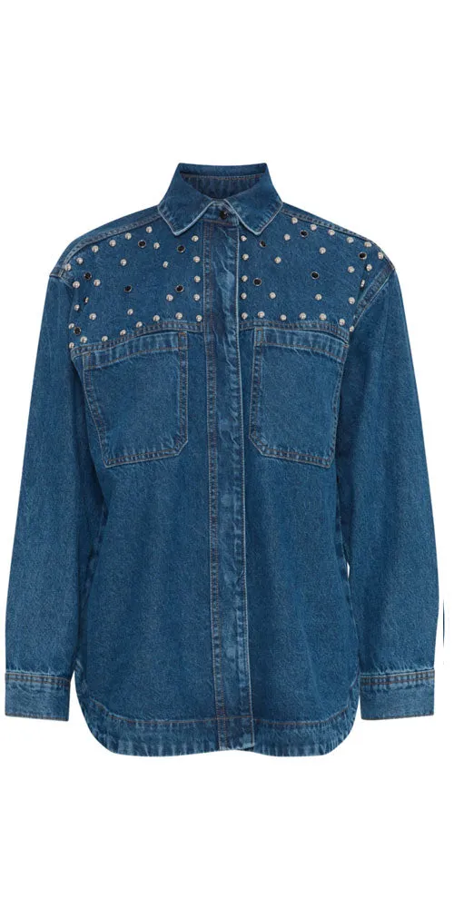 B.Young Studded Denim Shirt Jacket