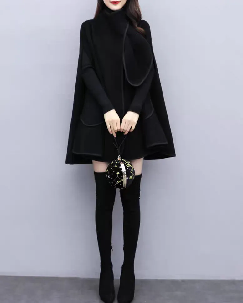 Cape coat Women, wool poncho jacket, wool cloak coat, wool shawl winter coat, double breasted buttoned coat(Y1136)