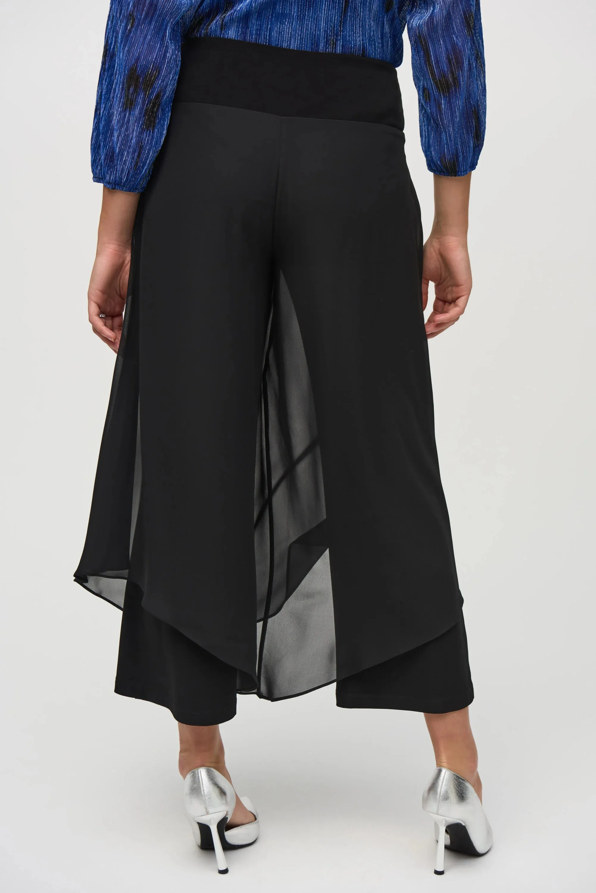 Chiffon and Silky Knit Wide Leg Pants