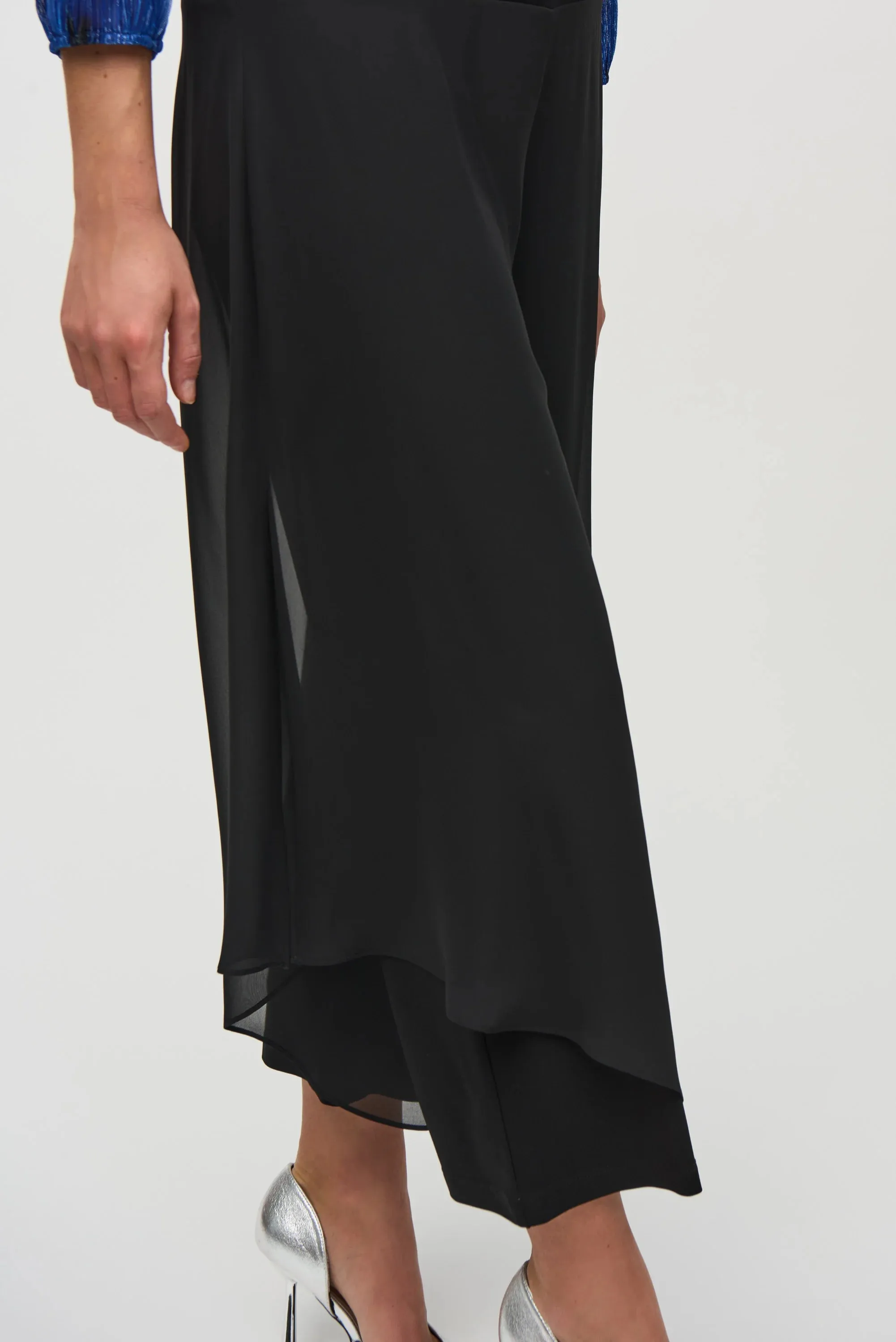 Chiffon and Silky Knit Wide Leg Pants