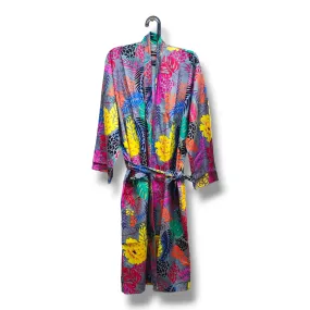 Cotton Hand Printed Kimono Robe Neon Grey