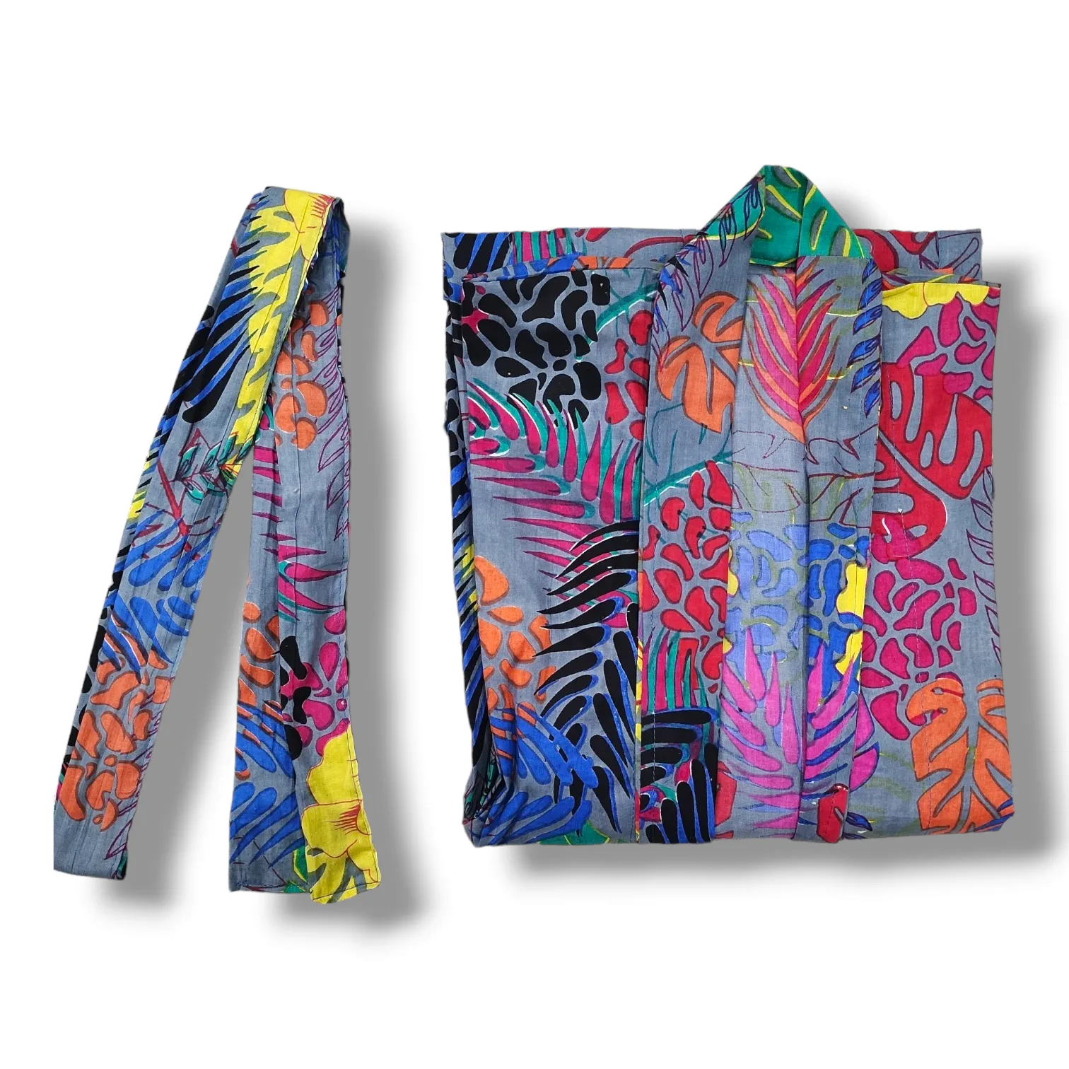 Cotton Hand Printed Kimono Robe Neon Grey