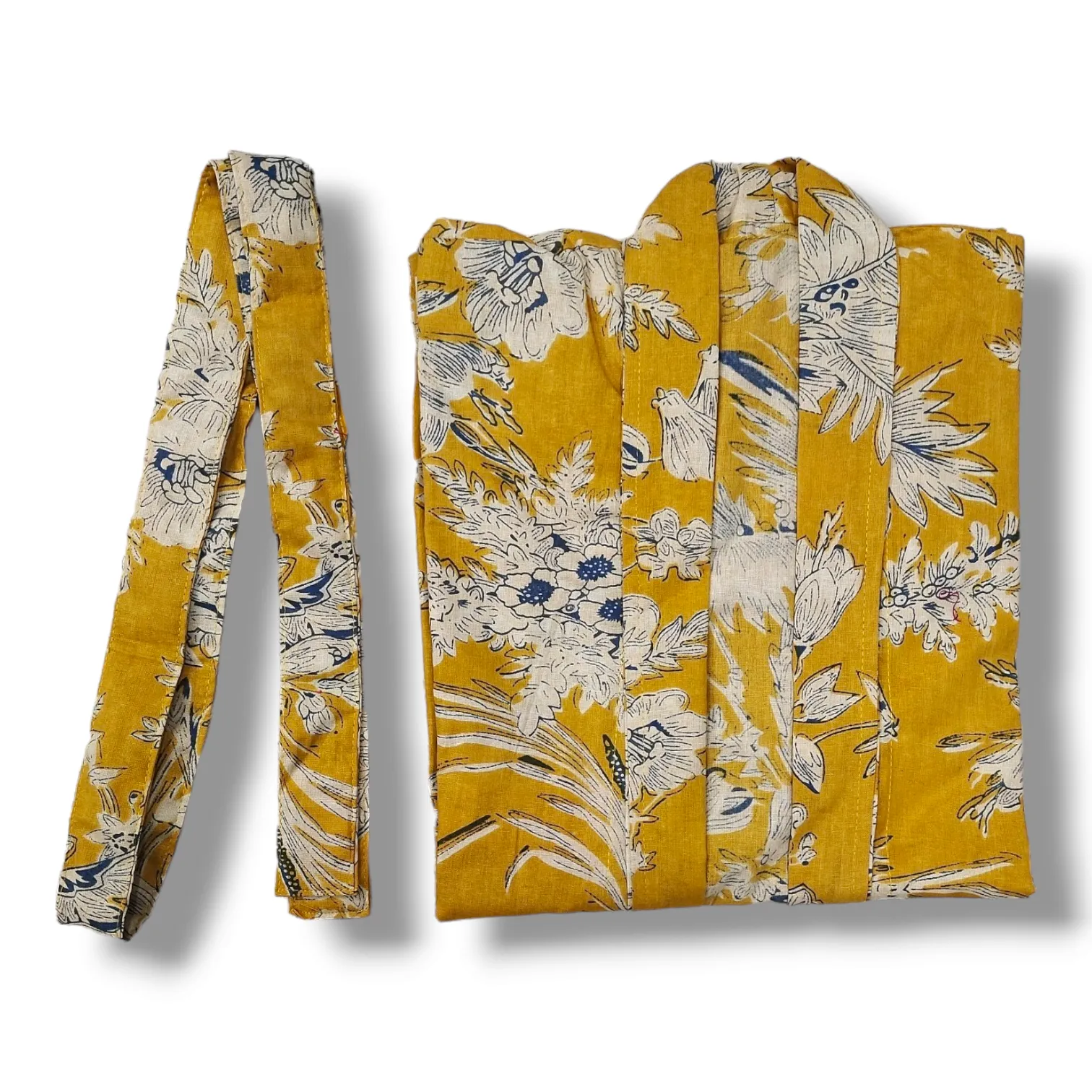 Cotton Hand Printed Kimono Robe Yellow Sparks