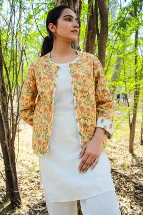 Cotton Quilted Desert Peonies Reversible Hand Block Print Women’s Jacket