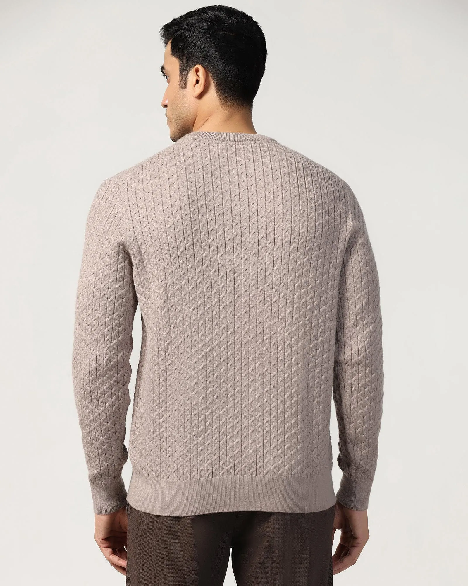 Crew Neck Beige Structure Sweater - Jiggle