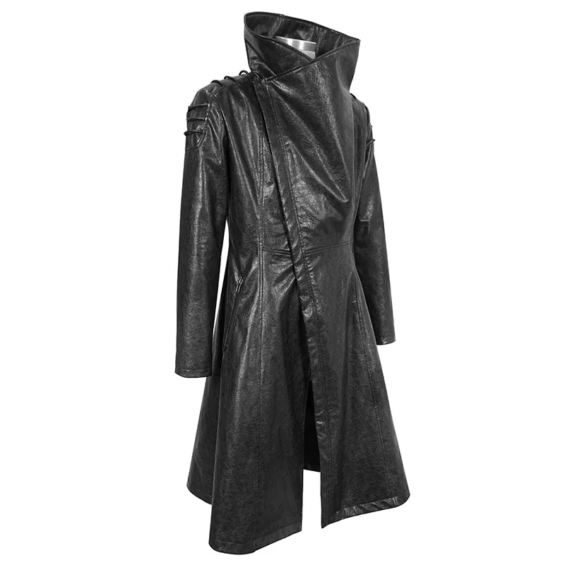 ct18001 Black-grey puff big-collar long leather coat