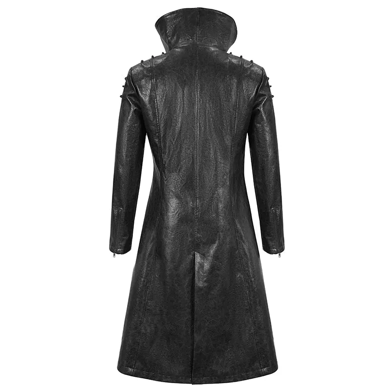 ct18001 Black-grey puff big-collar long leather coat