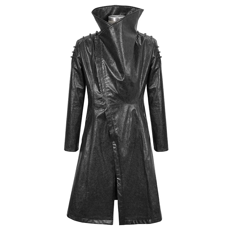 ct18001 Black-grey puff big-collar long leather coat