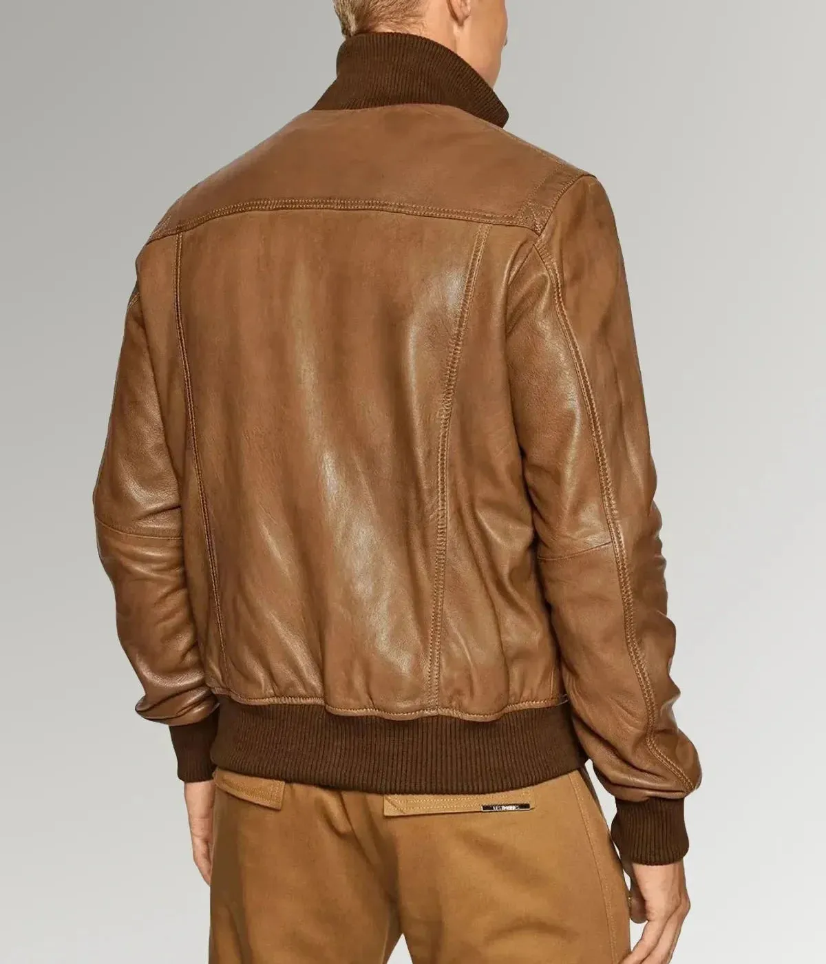 Desert Voyager | Men's Brown Sheepskin Leather Bomber Jacket