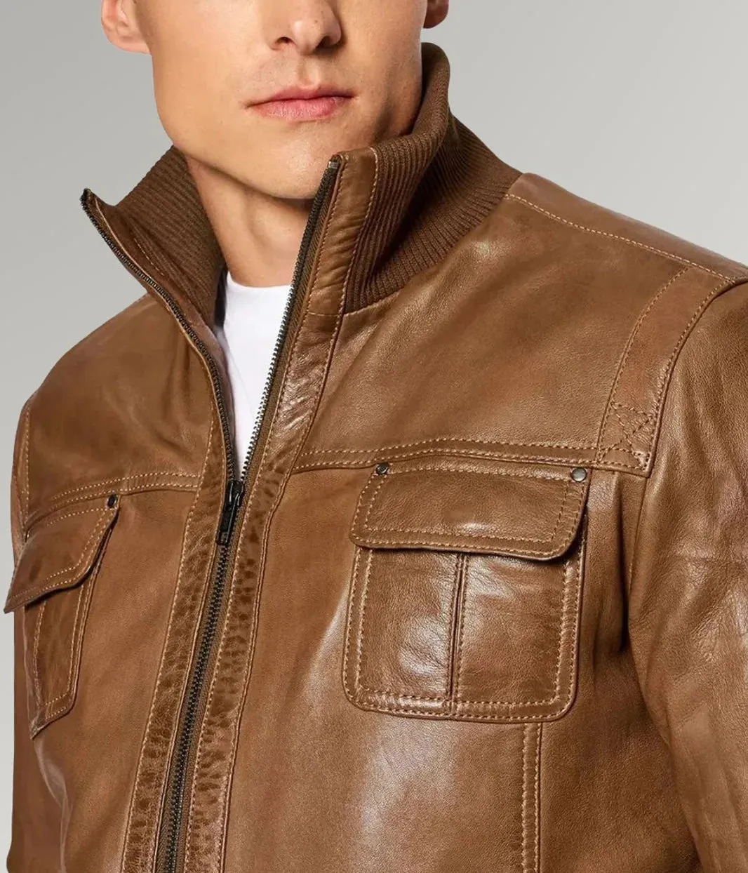 Desert Voyager | Men's Brown Sheepskin Leather Bomber Jacket