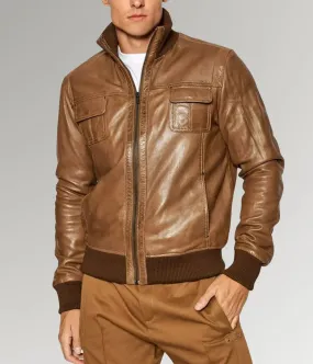 Desert Voyager | Men's Brown Sheepskin Leather Bomber Jacket