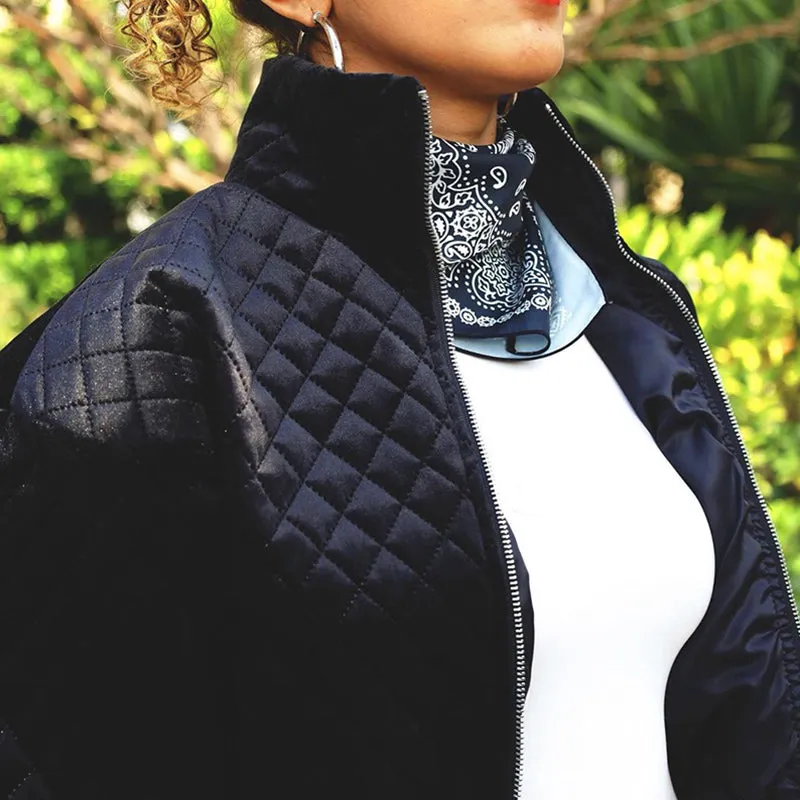 Diamond Plaid Stand Collar Bomber Jacket