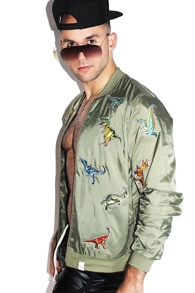 Dinosaurs Pilot Bomber Jacket-Olive