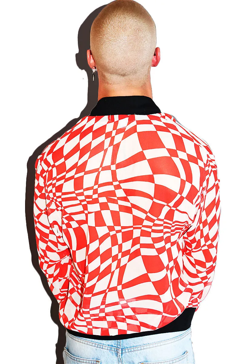 Distorted Grid Bomber Jacket- Red