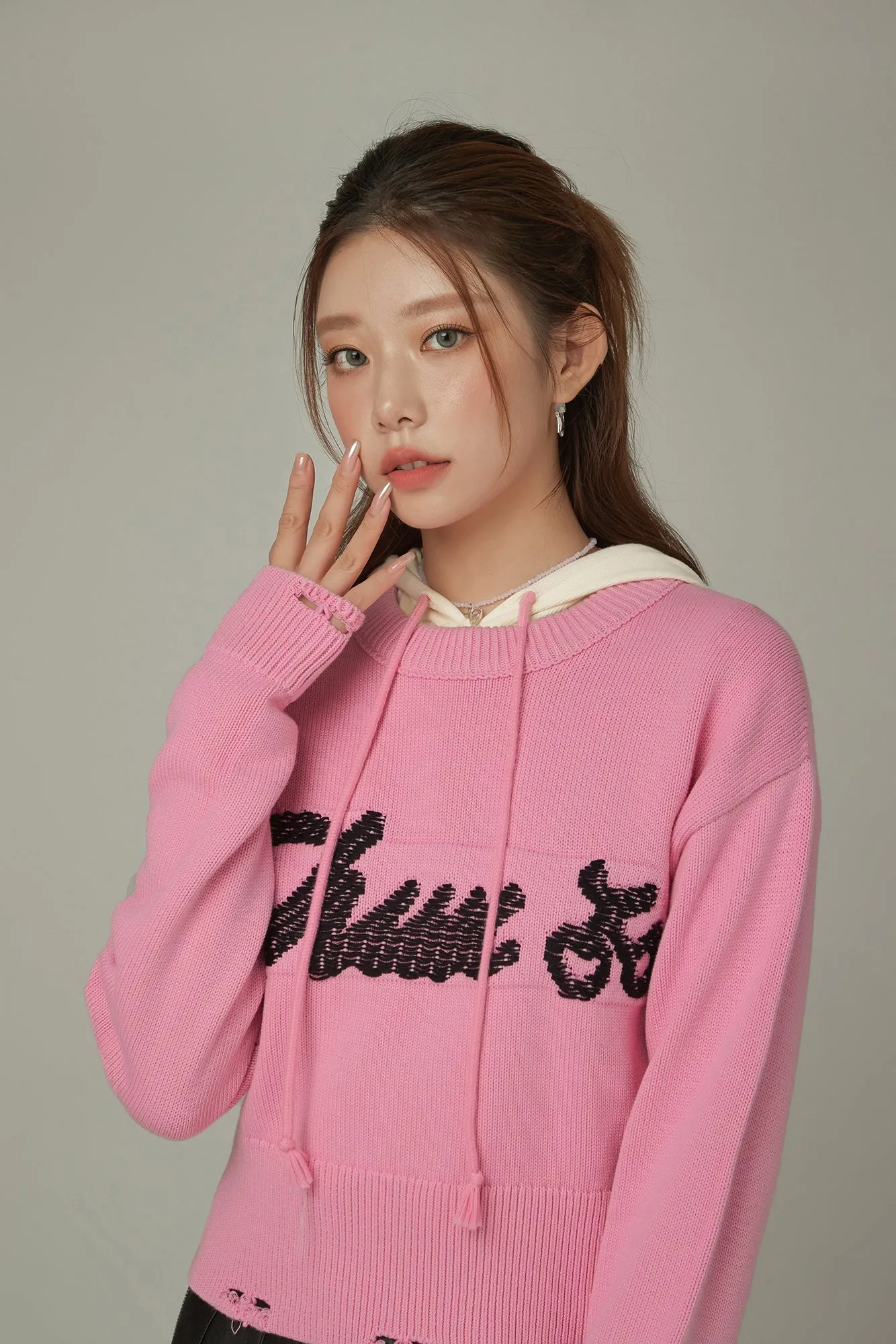 Distressed Lettering Crop Knit Sweater