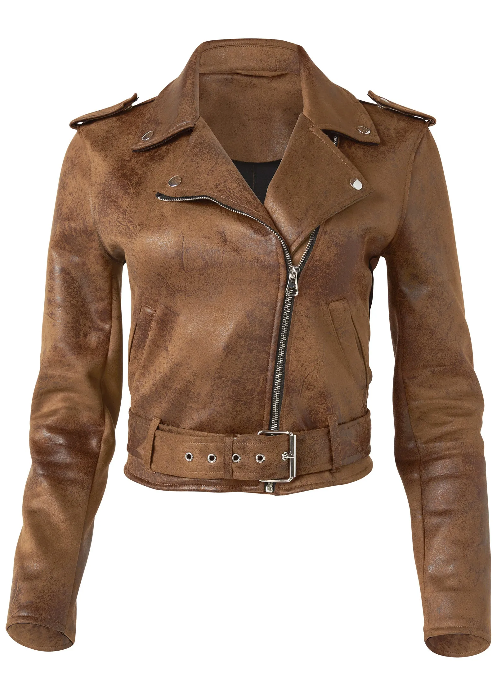 Distressed Moto Jacket - Brown