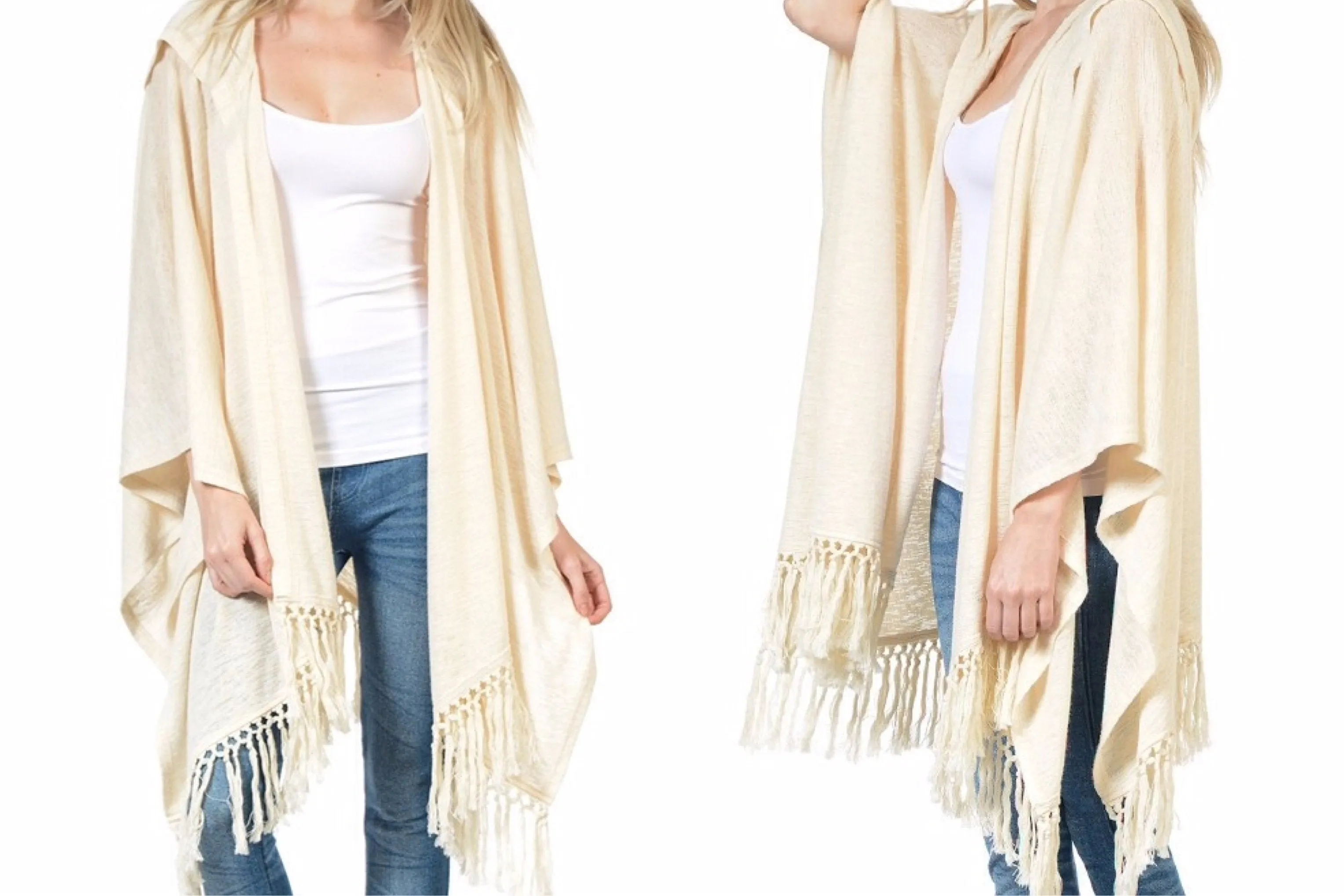 Draped Over the Shoulder Shawl Wrap with Hoodie