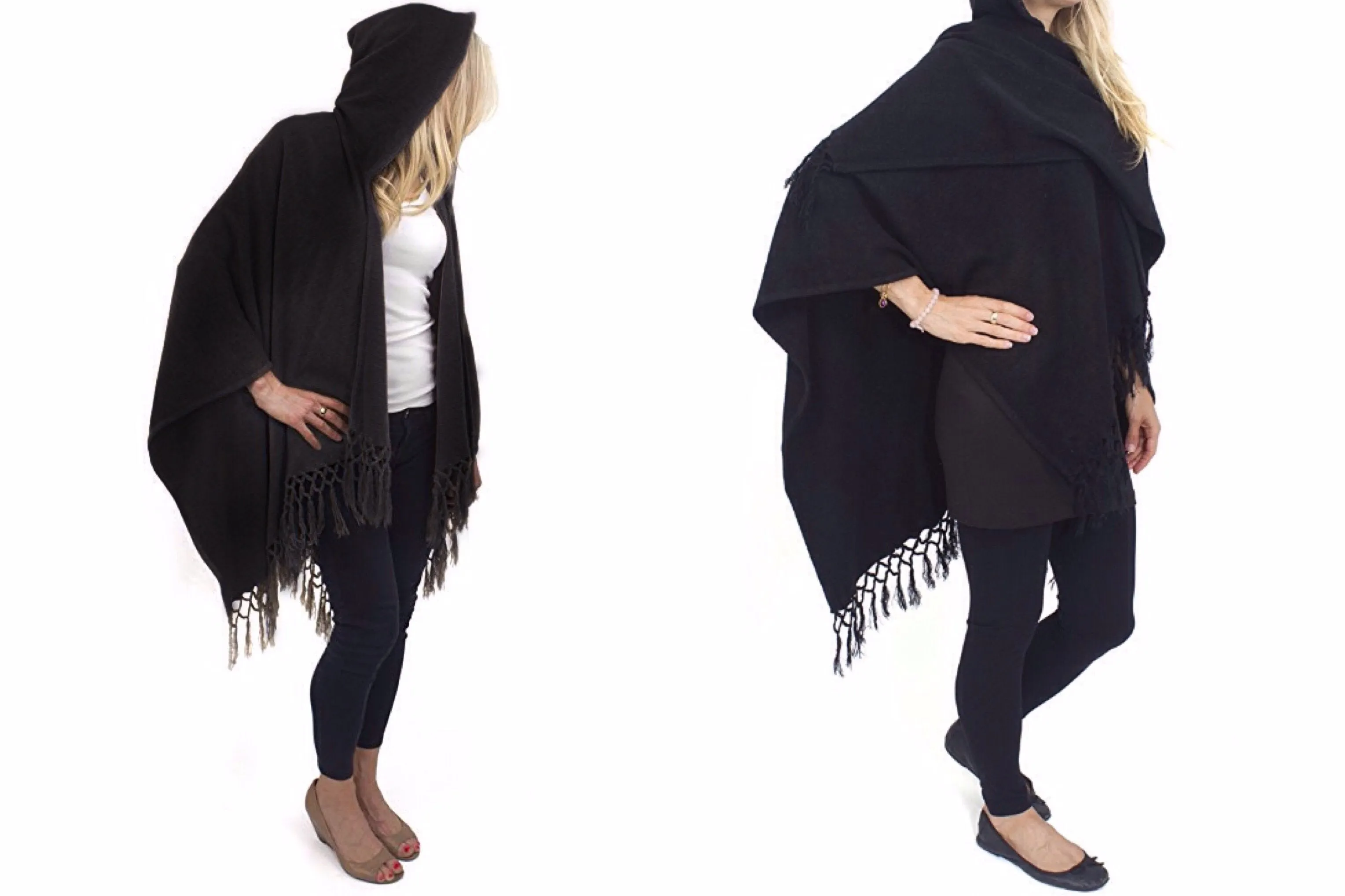 Draped Over the Shoulder Shawl Wrap with Hoodie