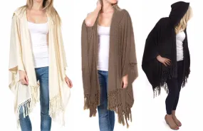 Draped Over the Shoulder Shawl Wrap with Hoodie