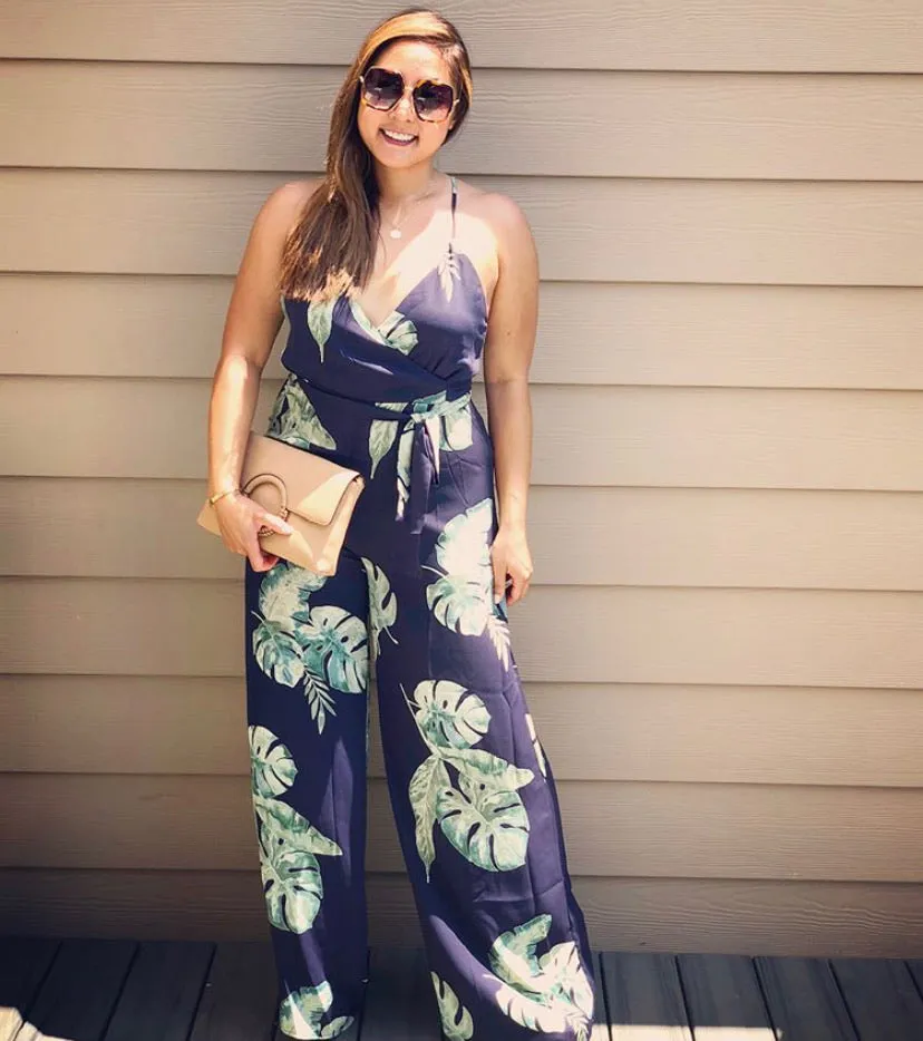 Dress Forum Navy Palm Print Palazzo Jumpsuit NWT- Size M (sold out online)