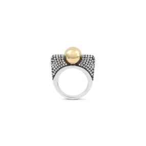 Edgy High Polish Ball & Pave Diamond Ring